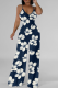 Black And White Casual Print Backless Spaghetti Strap Loose Jumpsuits