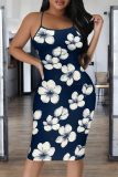 Black And White Sexy Print Patchwork Spaghetti Strap Wrapped Skirt Dresses
