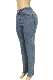 Black Casual Solid Color Ripped Hot Drill Mid Waist Skinny Denim Jeans