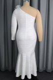 White Elegant Solid Color Flounce Oblique Collar Long Dresses