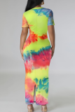 Colour Casual Print Patchwork V Neck Long Dresses