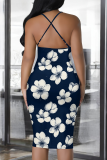 Black And White Sexy Print Patchwork Spaghetti Strap Wrapped Skirt Dresses