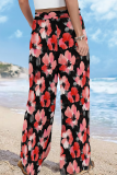 Red Casual Print Patchwork Loose Wide Leg Full Print Bottoms