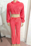 Coral Powder Casual Solid Color Patchwork Hooded Long Sleeve Two Pieces