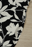 Black And White Casual Print Draw String Loose Mid Waist Conventional Full Print Bottoms