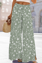 Green Casual Print Patchwork Loose Wide Leg Full Print Bottoms