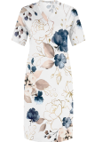 White Casual Print Pocket V Neck Long Plus Size Dresses