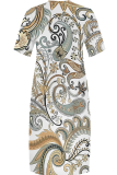 Yellow Casual Print Pocket V Neck Long Plus Size Dresses