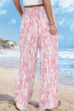 Light Pink Casual Print Patchwork Loose Wide Leg Full Print Bottoms