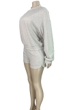 Black Casual Solid Color Draw String O Neck Long Sleeve Two Pieces