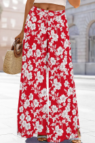 Deep Pink Casual Print Patchwork Loose Wide Leg Full Print Bottoms