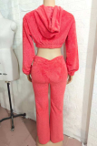 Coral Powder Casual Solid Color Patchwork Hooded Long Sleeve Two Pieces