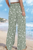 Green Casual Print Patchwork Loose Wide Leg Full Print Bottoms
