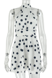 White Sexy Polka Dot Backless O Neck Sleeveless Dresses