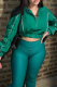 Green Casual Letters Zipper Zipper Collar Outerwear