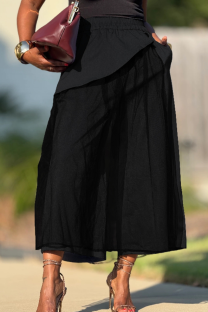 Black Casual Solid Color Mesh Loose Wide Leg Patchwork Bottoms