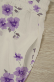Purple Casual Print Draw String Loose Mid Waist Conventional Patchwork Bottoms