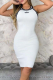 White Sexy Letters Embroidery O Neck Wrapped Skirt Dresses