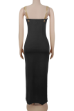Burgundy Sexy Solid Color High Slit Spaghetti Strap Long Dresses