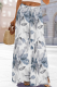 Gray Blue Casual Print Draw String Loose Mid Waist Conventional Full Print Bottoms