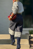 Grey Casual Solid Color Patchwork O Neck Tops