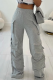 Grey Casual Solid Color Pocket Loose Conventional Patchwork Bottoms