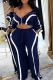 Blue Casual Stripe Contrast Turndown Collar Long Sleeve Two Pieces