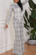 Snake Print Sexy Snakeskin Print Leopard Patchwork O Neck Long Dresses