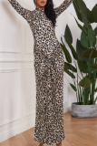 Leopard Print Sexy Snakeskin Print Leopard Patchwork O Neck Long Dresses