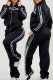 Black Casual Letters Contrast Zipper Collar Long Sleeve Two Pieces