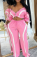 Pink Casual Stripe Contrast Turndown Collar Long Sleeve Two Pieces