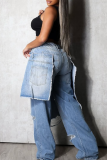 Black Casual Solid Color Ripped Loose Denim Jeans