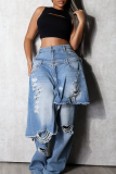 Black Casual Solid Color Ripped Loose Denim Jeans