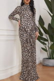 Leopard Print Sexy Snakeskin Print Leopard Patchwork O Neck Long Dresses