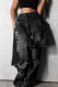 Black Casual Solid Color Ripped Loose Denim Jeans