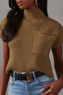 Ginger Casual Solid Color Pocket Half A Turtleneck Tops