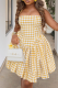 Yellow Sexy Plaid Backless Halter A Line Dresses