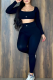 Black Sportswear Letters Patchwork U Neck Long Sleeve Two Pieces