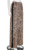 Leopard Print Casual Leopard Print Patchwork Loose Conventional Patchwork Bottoms