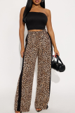 Leopard Print Casual Leopard Print Patchwork Loose Conventional Patchwork Bottoms