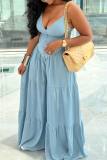 Blue Sexy Solid Color Buckle Spaghetti Strap Loose Jumpsuits