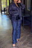 Tibetan Blue Casual Print Buckle Shirt Collar Long Sleeve Two Pieces