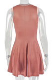 Brown Sexy Stripe Patchwork V Neck A Line Dresses