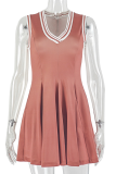 Brown Sexy Stripe Patchwork V Neck A Line Dresses