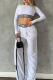 White Casual Letters Patchwork O Neck Long Sleeve Two Pieces