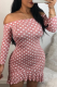 Pink Sexy Polka Dot Patchwork Off Shoulder Wrapped Skirt Dresses