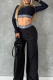 Black Casual Letters Patchwork O Neck Long Sleeve Two Pieces