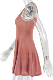 Brown Sexy Stripe Patchwork V Neck A Line Dresses