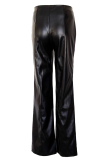 Black Casual Solid Color Cross Straps Skinny Conventional Patchwork Bottoms