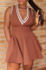 Brown Sexy Stripe Patchwork V Neck A Line Dresses
